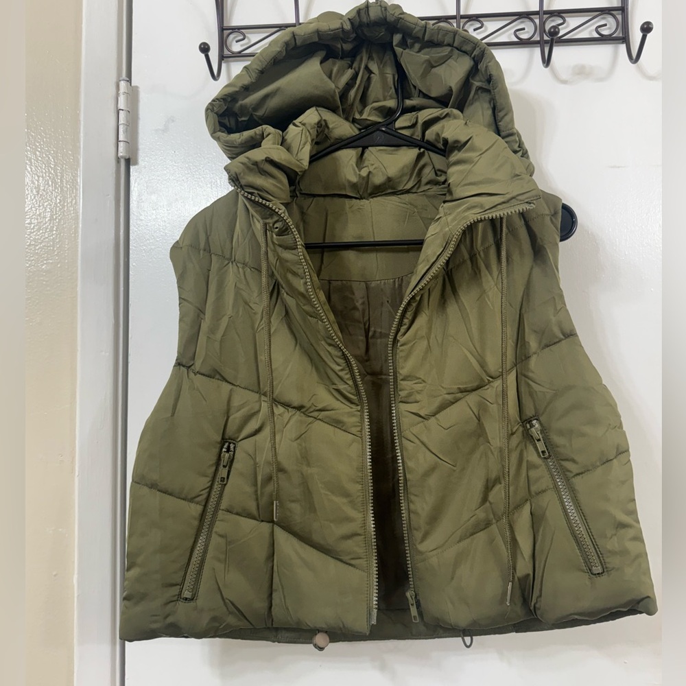 Olive Green Cropped Hooded Vest